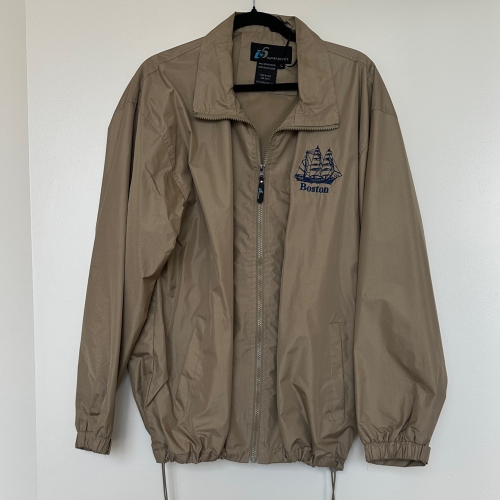 Tan Windbreaker Jacket with Boston Embroidery